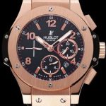 swiss replica hublot big bang black dial rose gold case black rubber bracelet