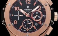 swiss replica hublot big bang black dial rose gold case black rubber bracelet